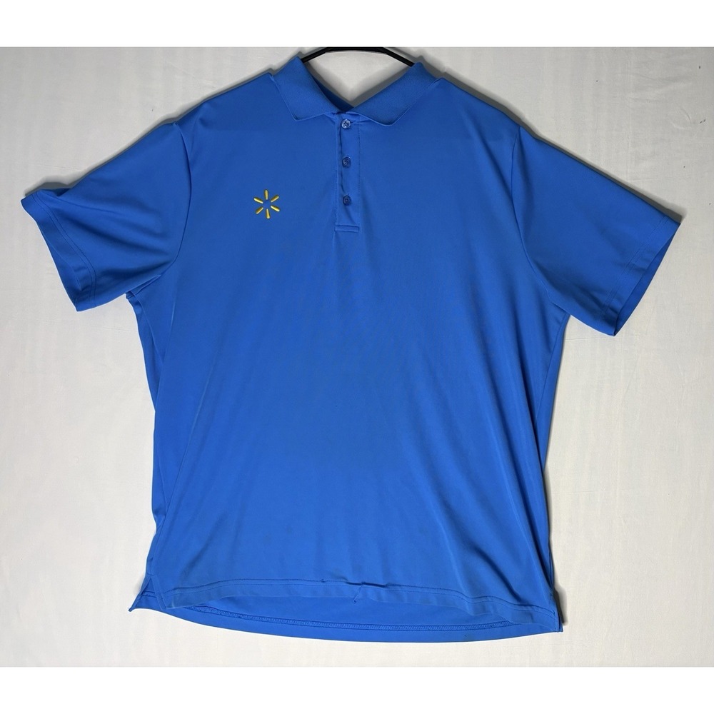 Walmart Polo Shirt Men's Size Large Blue Stretchy Short Sleeve Embroidered Logo